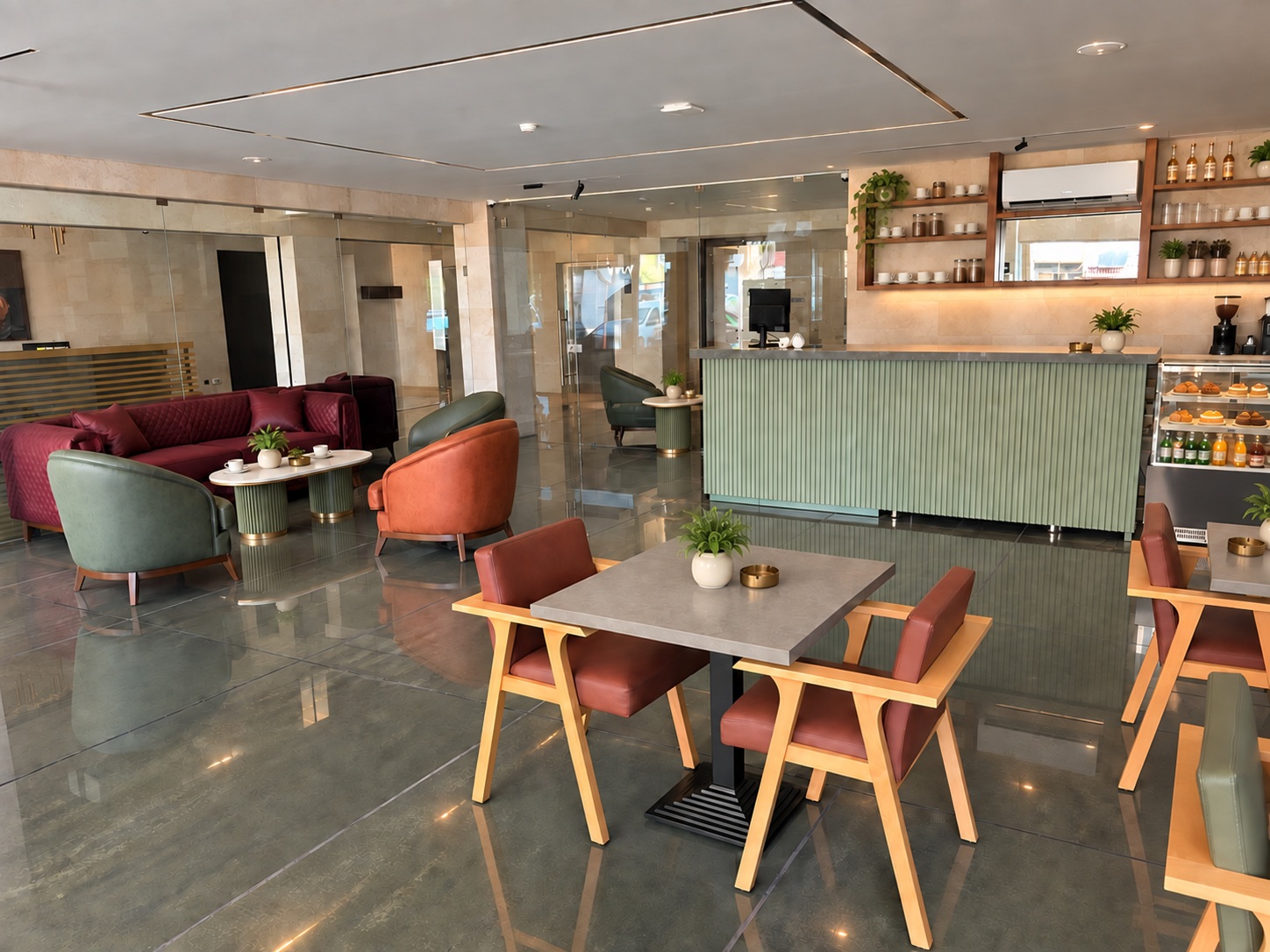 The enhanced café counter and reception at Byblos Gate